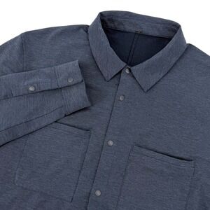 Lululemon Compatibility Shirt Mens XL Long Sleeve Snap Front Blue Athleisure EUC